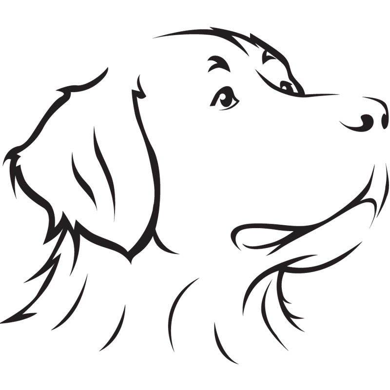 Black outline illustration of the head of a Bernese Mountain Dog