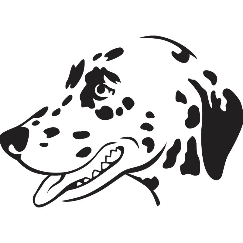 Black outline illustration of the head of a Dalmatian