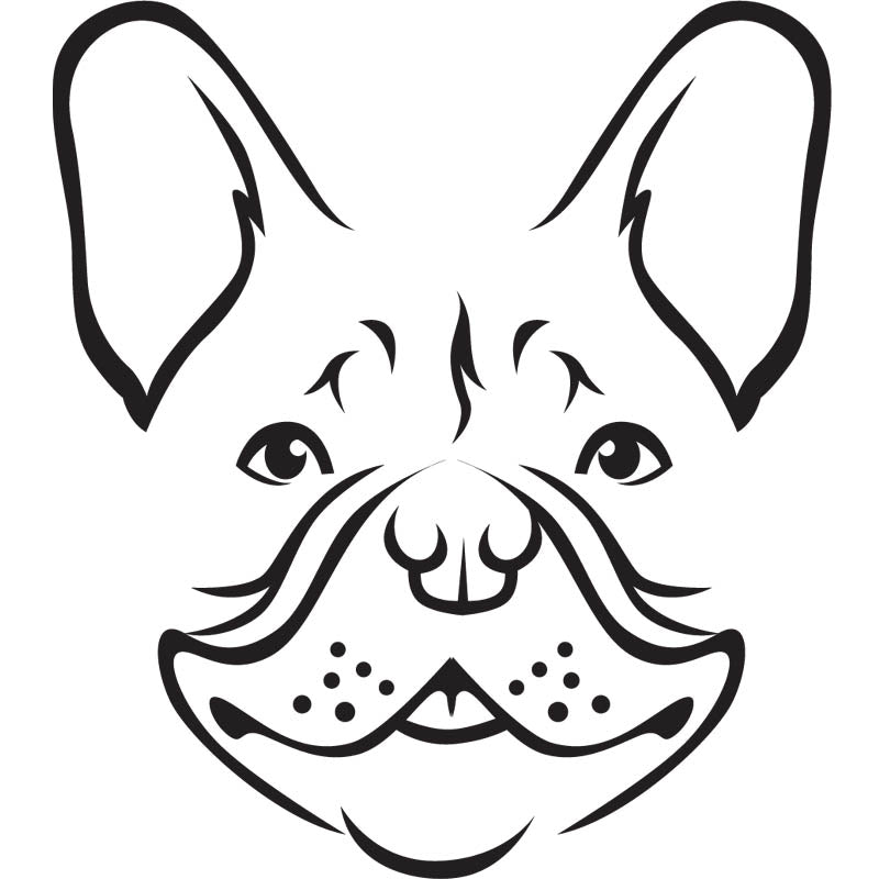 Black outline illustration of the head of a French Bulldog