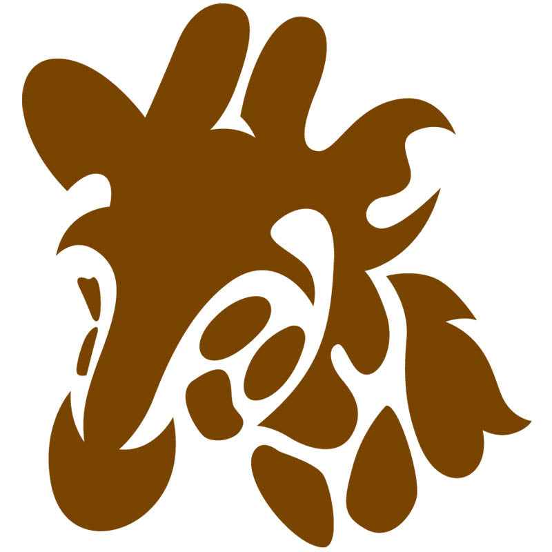 Dark brown illustration of a 'negative space' giraffe head