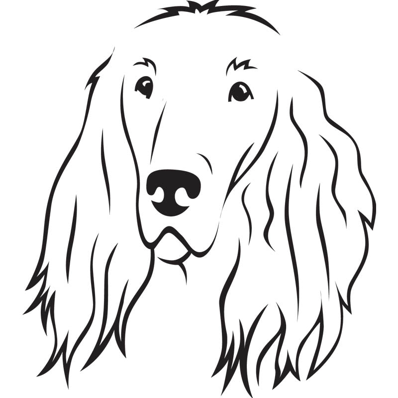 Black outline illustration of the head of a Irish Red Setter