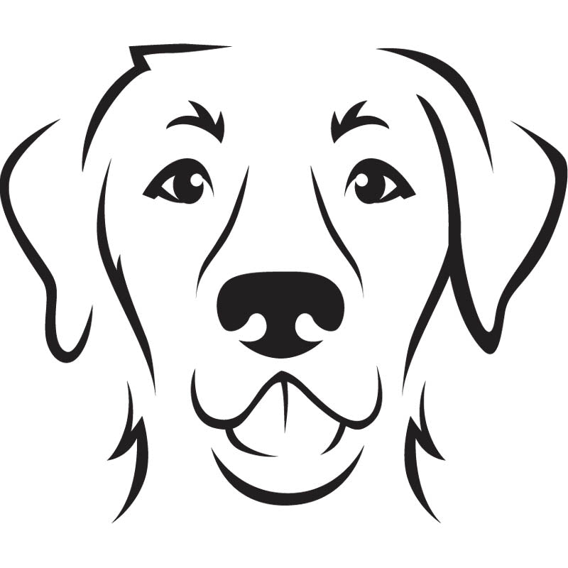 Black outline illustration of the head of a Labrador Retriever