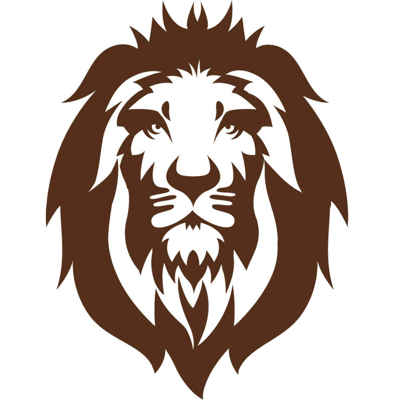 Dark brown illustration of a 'negative space' lion head