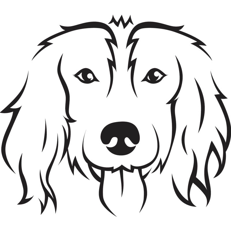 Black outline illustration of the head of a Spaniel