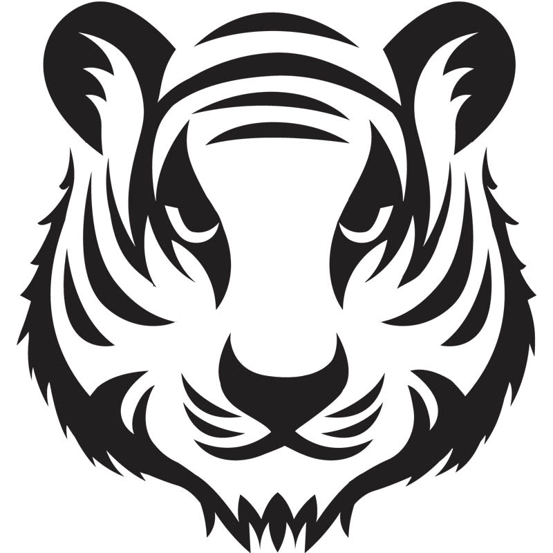 Black minimalist illustration of a tiger's head