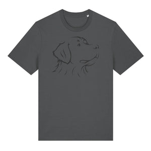 Black outline illustration of the head of a Bernese Mountain Dog on the front of an anthracite grey unisex t-shirt