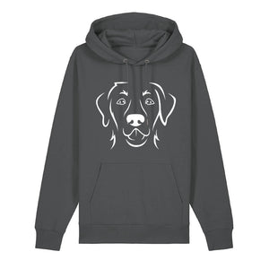 White outline illustration of the head of a Labrador Retriever on the front of an anthracite grey unisex Hoodie