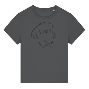 Black outline illustration of the head of a Newfoundland dog on the front of an anthracite grey ladies t-shirt