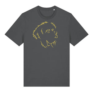 Gold outline illustration of the head of a Newfoundland on the front of an anthracite grey unisex t-shirt