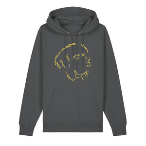 Gold outline illustration of the head of a Newfoundland on the front of an anthracite grey unisex Hoodie