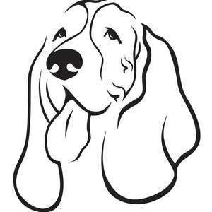 Minimalist black illustration of a Basset Hound on a white background