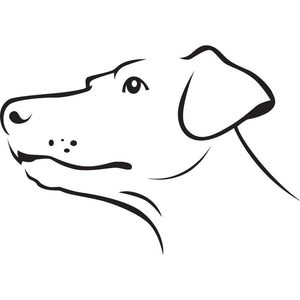 Minimalist black illustration of a Dobermann on a white background