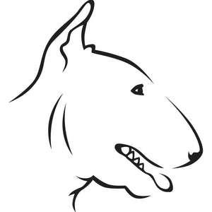 Minimalist black illustration of an English Bull Terrier on a white background