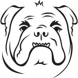 Minimalist black illustration of an English Bulldog on a white background