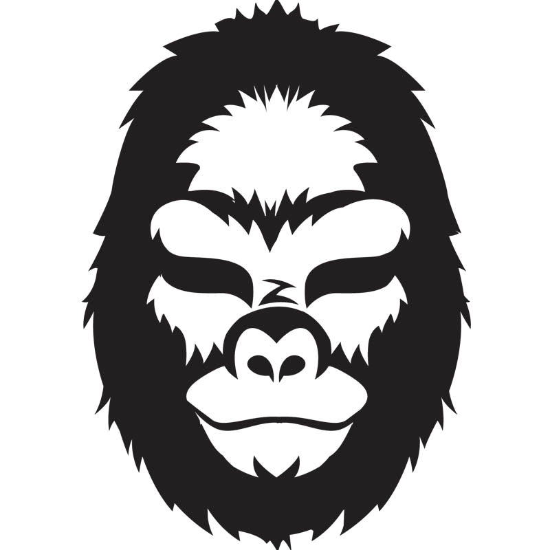 Black and white gorilla face design on a white background