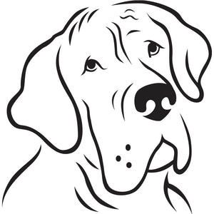 Minimalist black illustration of a Great Dane on a white background