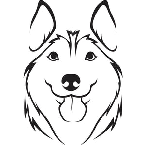 Minimalist black illustration of a Husky on a white background