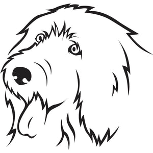 Minimalist black illustration of an Old English Sheepdog on a white background