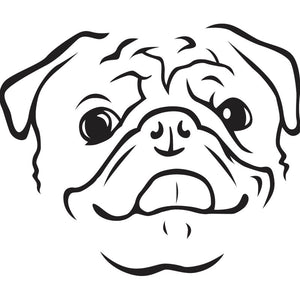 Minimalist black illustration of a Pug on a white background