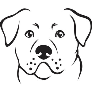 Minimalist black illustration of a Rottweiler on a white background