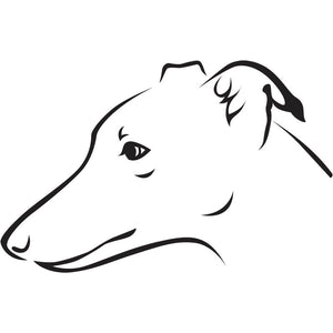 Minimalist black illustration of a Whippet on a white background