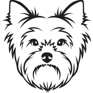 Minimalist black illustration of a Yorkshire Terrier on a white background